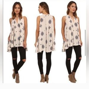 Free People Beige Medallion Swing Tunic Womens Size Extra Small